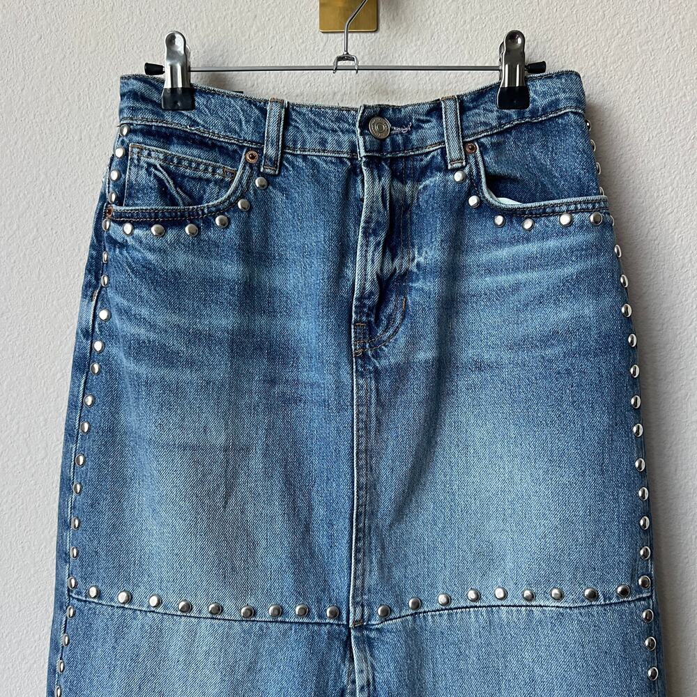 Reformation Tazz Maxi Denim Skirt in Hemlock Studded Size 25 - Picture 5 of 9